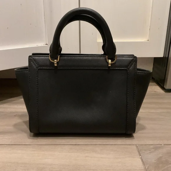 Michael Kors Tina Black Leather Small Tote Bag Satchel Crossbody Purse - Picture 3 of 8